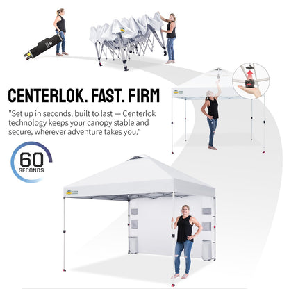 CROWN SHADES Canopy Tent 10x10 Pop Up Canopy Outdoor Shade with Pockets Sidewall, Easy Up Sun Shelter with One Person Set Up Center Lock, Portable Instant Camping Beach Canopy Tents, Grid White