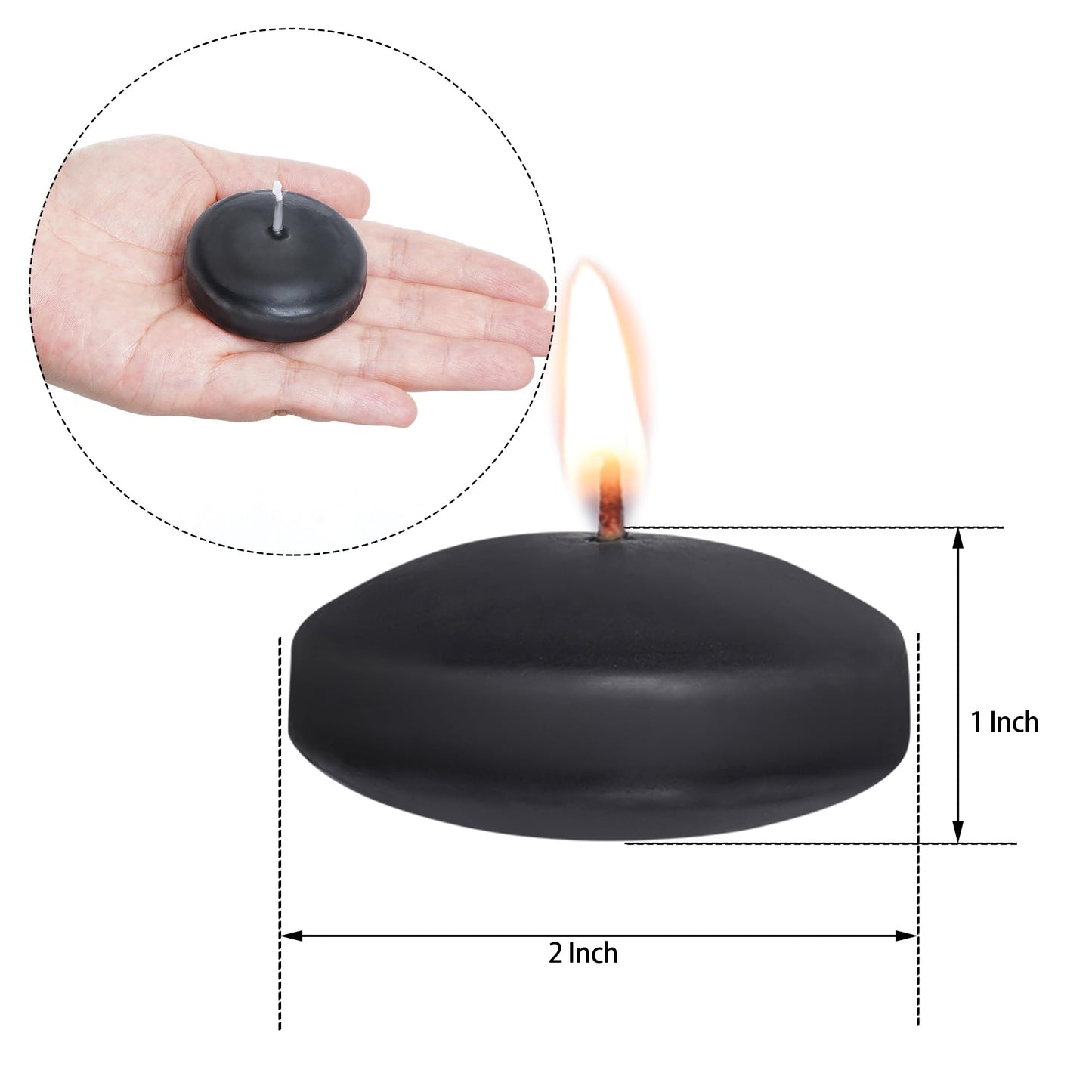 20 Pcs Floating Candles Centerpieces, 2 Inch Unscented Floating Candles Small Decoration for Valentine's Day (2 Inch, Black)