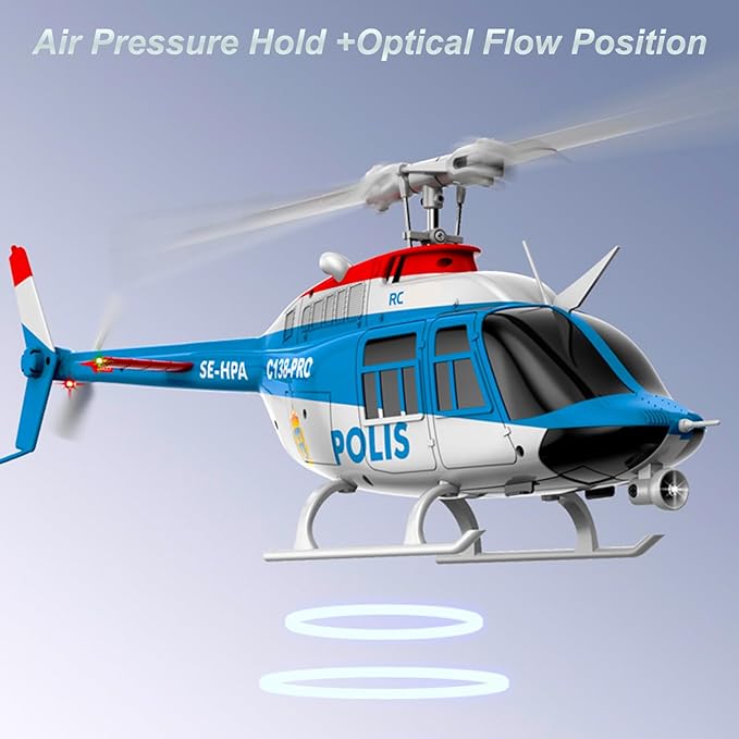 C138Pro 206 Remote Controlled Helicopter for Adults Beginners RC Heli Aileronless 6CH 6-Axis Gyroscope Air Pressure Hold Optical Flow Position Fly Upside Down 3D Rolling RTF 2Batteries