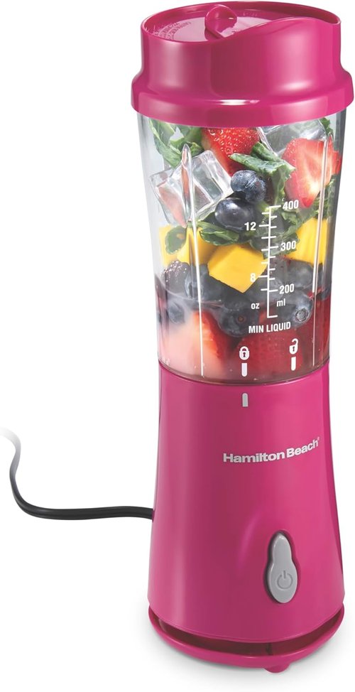 Hamilton Beach Portable Blender - 14 Oz BPA-Free Travel Cup & Lid | Durable Stainless Steel Blades for Smoothies