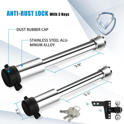 Adjustable Aluminum Trailer Hitch - Fits 2" Receiver, 6" Drop & Rise Dual Ball Mount (2" X 2-5/16") - 12,500 LBS GTW Towing Capacity with 2 Locking Pins for Trailers, Campers, Agricultural Machines