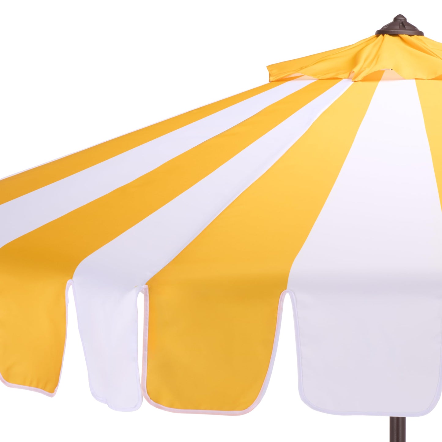 SAFAVIEH Outdoor Patio Furniture Collection – Meze 9 Ft Yellow Stripe & Brown Crank Umbrella, Market-Style Patio Umbrella with Aluminum Pole, Outdoor Shade Accent (PAT8013Y)