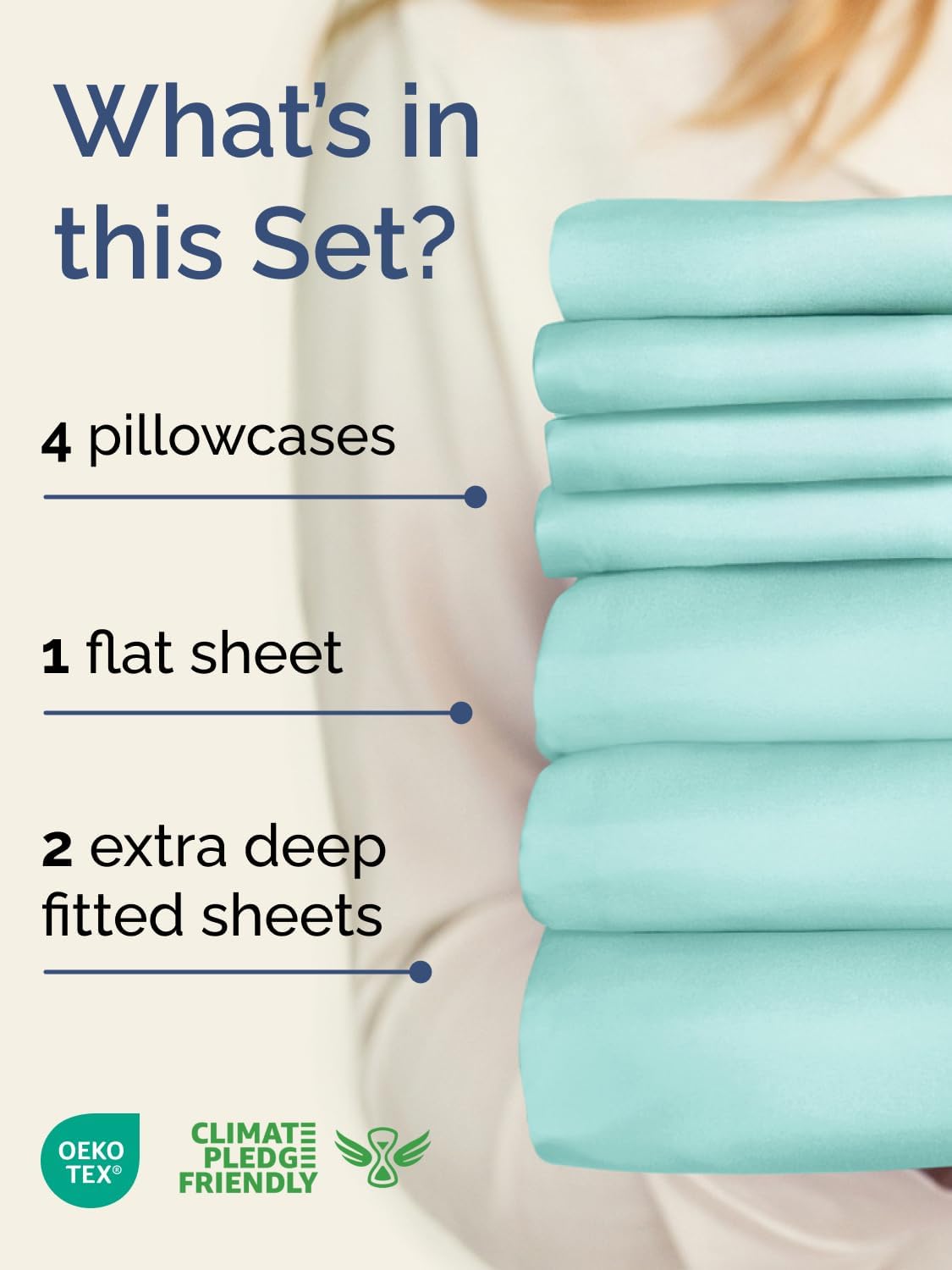 Skiennix Extra Deep Split King Sheet Set - 7 Piece Breathable Cooling Bedding - Soft Wrinkle-Free Spa Blue