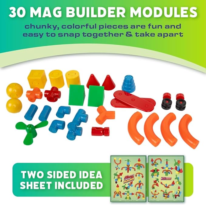 POPULAR PLAYTHINGS Mag Builder Building Set Magnetic Connecting Toy for Kids Imagination and Creative Play Crazy Shapes Gift for Children - 30 Piece