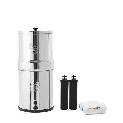 Big Berkey Gravity-Fed Water Filter System 2.25 Gallon with 2 Black Berkey Elements, 2 PF-2 Fluoride and Arsenic Reduction Elements
