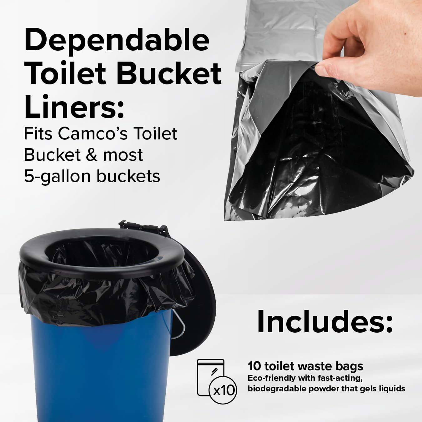 Camco Toilet Waste Bags - Features a Biodegradable Powder & Leak Proof Double Bag Design - Great for Camping,RVing,Hiking,or Boating (41548),(Pack of 60)