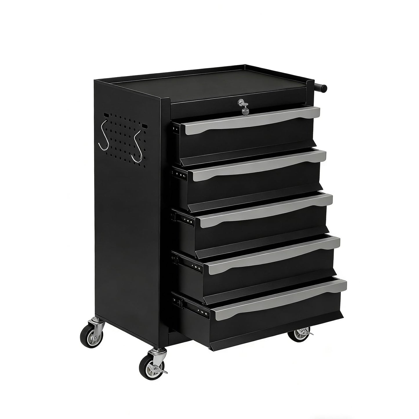 5-Drawer Tool Chest with Wheels, Rolling Toolbox with Keyed Locking System, Heavy Duty Tool Storage Cabinet for Garage, Warehouse, Workshop, Repair Shop, Black