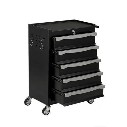 5-Drawer Tool Chest with Wheels, Rolling Toolbox with Keyed Locking System, Heavy Duty Tool Storage Cabinet for Garage, Warehouse, Workshop, Repair Shop, Black