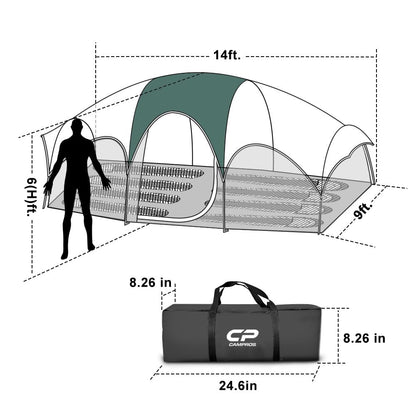 CAMPROS CP Tent 8 Person Camping Tents, Weather Resistant Family Tent, 5 Large Mesh Windows, Double Layer, Divided Curtain for Separated Room, Portable with Carry Bag - Dark Green