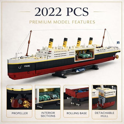 Liberty Imports Titanic Model Kit - 2022 Pieces Large Cruise Ship Building Blocks Set STEM Educational Toy Gifts for Kids and Adults Collectible Display