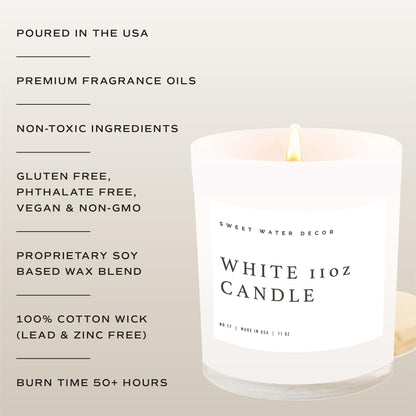 Sweet Water Decor Salt and Sea Candle - Sea Salt, Citrus, Amber, Musk, Beach Scented Soy Candles for Home - 11oz White Glass Jar + Wood Lid, 50+ Hour Burn Time, Made in the USA