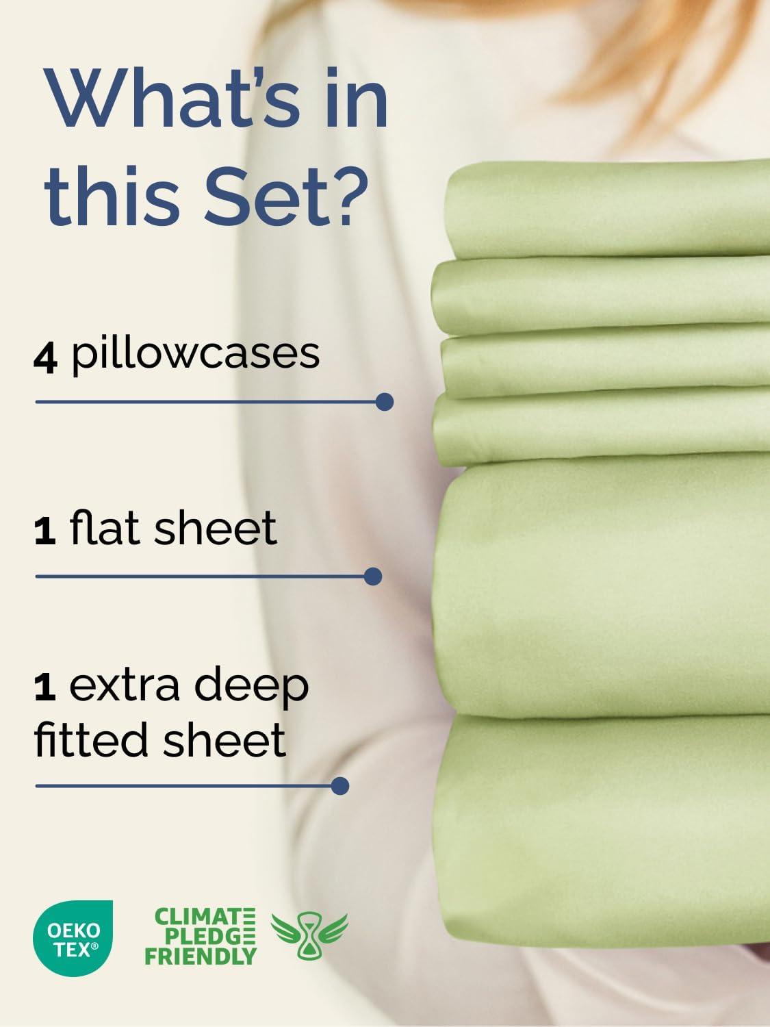 Skiennix Extra Deep Full Sheet Set - 6 Piece Breathable Cooling Bedding - Soft Wrinkle-Free Light Sage