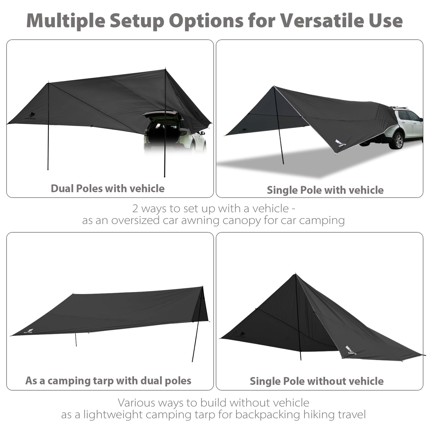GEERTOP Large Camping Tarp Shelter SUV Tailgate Car Awning Canopy Waterproof Lightweight Outdoor Rear Vehicle Sun Shade for Van, MPV, Campers