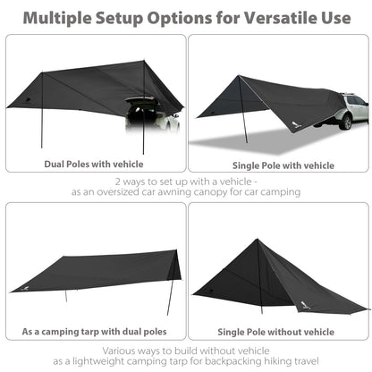 GEERTOP Large Camping Tarp Shelter SUV Tailgate Car Awning Canopy Waterproof Lightweight Outdoor Rear Vehicle Sun Shade for Van, MPV, Campers