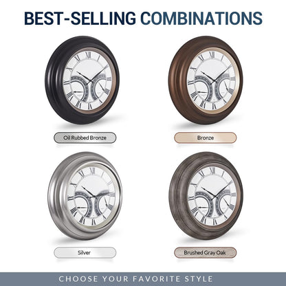 ANDY STAR 24 Inch Outdoor Clocks Waterproof,Large Outdoor Wall Clocks for Patio with Thermometer, Weatherproof Illuminated Clock Battery Operated with Thermometer&Hygrometer,Oil Rubbed Bronze Black