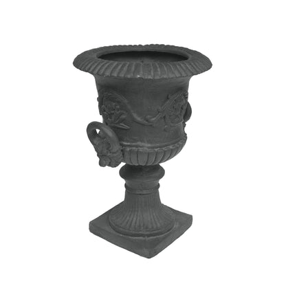 PETALORE Antique Gray Large Urn Planter Outdoor, Tall Pedestal Planters for Outdoor Plants, Classic Roman Garden Urn Flower Pot with Square Base, Magnesium Oxide Faux Stone Planter for Patio or Porch