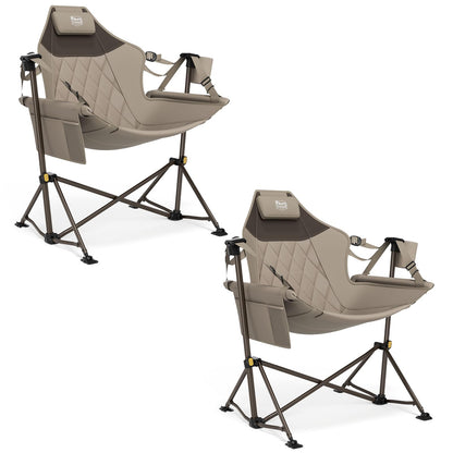 Timber Ridge Hammock Camping Chair with Adjustable Backrest, Portable Hammock Chair Supports 300lbs, Swinging Camping Folding Chairs for Lawn, Travelling and Patio, Tan 2 Pack