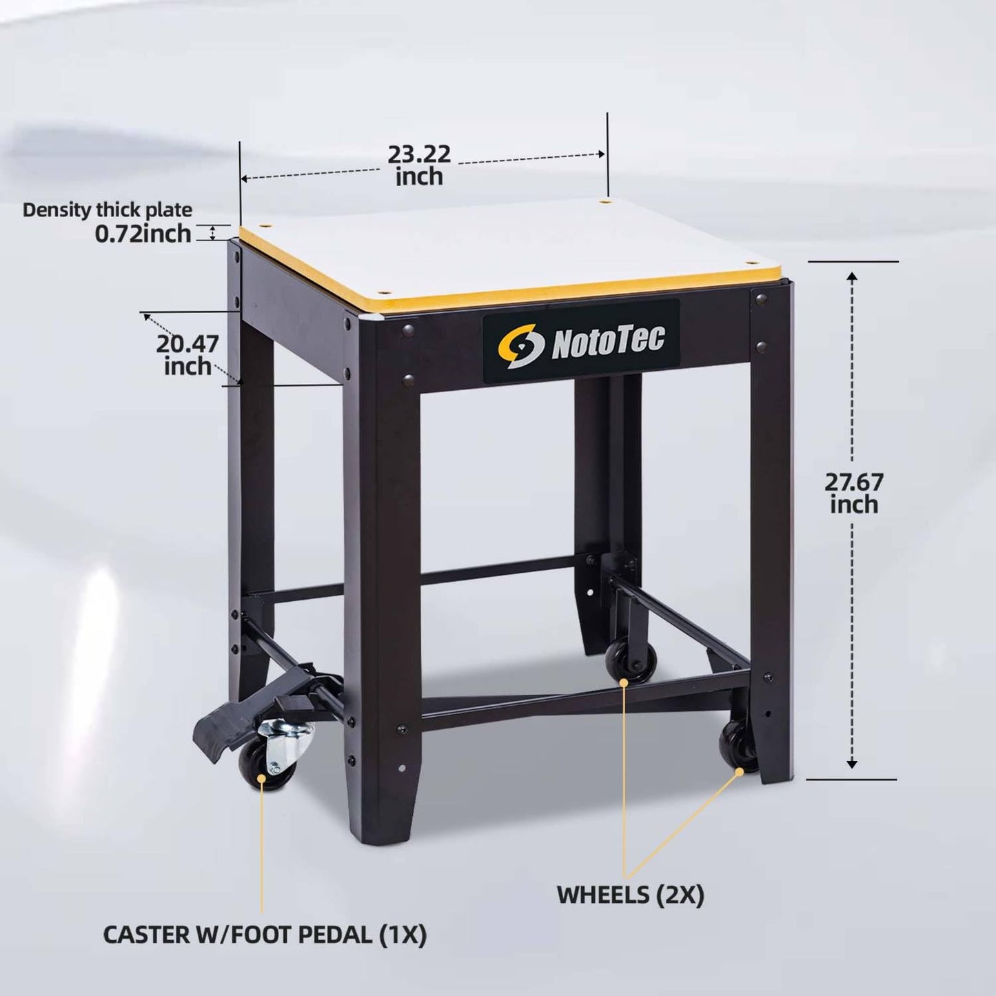 NotoTec Rolling Planer Stand / Planer Cart with Pedal-Activated Wheels & Locking Base, Heavy-Duty Steel Work Stand, 380 lb Capacity, Mobile Stand for Benchtop Planers, Jointers, Bandsaws & Drill Press | 29206U01