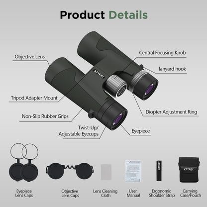 High-Powered 8x42 Binoculars for Adults - IPX7 Waterproof, Fogproof & HD Optical, FMC & BAK4 Prism, 7.0° Wide Field of View for Bird Watching, Hunting & Cruise
