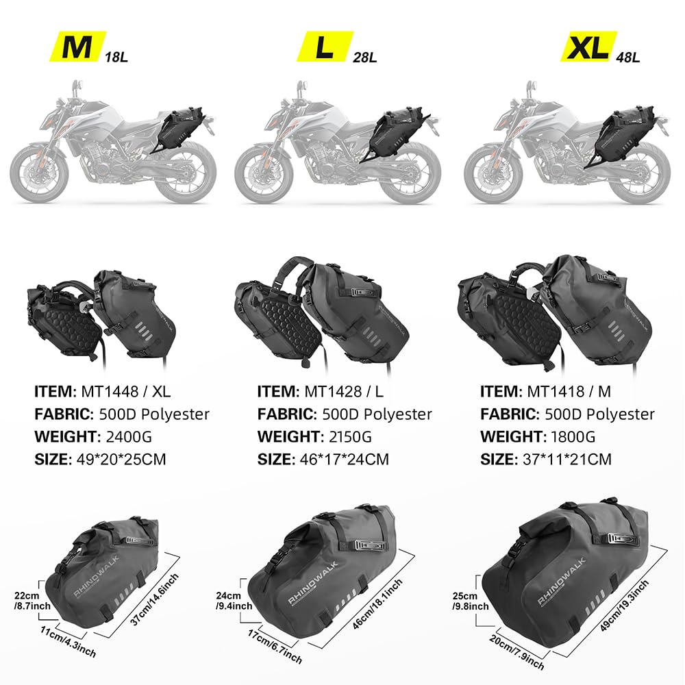 Rhinowalk Motorcycle Saddle Bags Waterproof Anti-Vibration Motor Side Bags Shoulder Bag Motorbike Panniers 28L(14L*2) for most Adventure and Sport Motorcycle Racks, 1 Pair