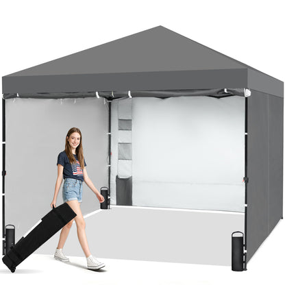 GAFETE 10X10 Comercial Instant Pop Up Canopy Tent with 4 Sidewalls, One Push Setup Center Lock, Portable Sun Shade Shelter for Beach Patio Outdoor Events, Case, 8 Stakes, 4 Ropes, 4 Sandbags (Gray)