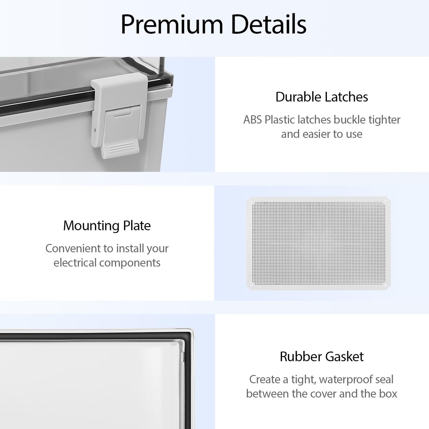 LMioEtool Electrical Box, IP65 Waterproof Dustproof ABS Plastic Enclosure, Outdoor and Indoor Project Box Hinged Clear Cover with Mounting Plate Wall Brackets,Outer Dimension 23.6"x 15.7" x 8.7", Grey