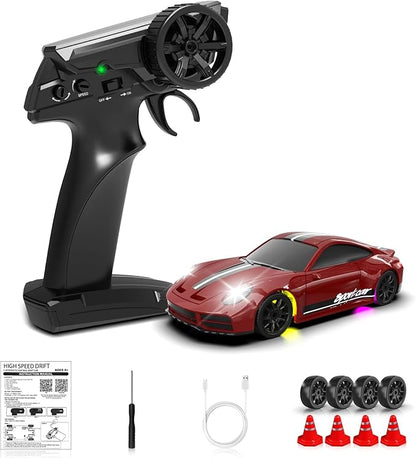 1/43 RC Drift Car Mini Drifting RC Car with Gyro 2.4GHz Full Proportional Drift Cars 4WD RTR Remote Control Cars with Colorful Lights High Speed Fast Racing Vehicle Gift for Kids Boys Adults