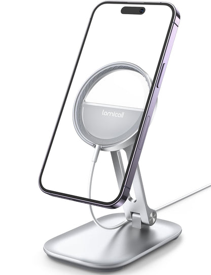 Lamicall Phone Stand for Apple 15W MagSafe Charger - Dual Hinge Collapsible Adjustable Charging Holder Dock for Desk Nightstand, Fit for Airpods, iPhone 17/16/15/14 Series[Only Stand]
