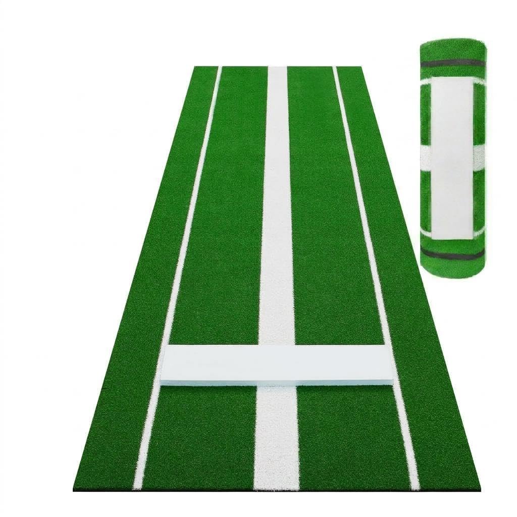 10x3 ft Professional Softball Pitching Mat with Power Line, Heavy Duty Non-Slip Rubber Base & Dense Turf, Portable Softball Pitching Mound for Indoor Outdoor Training Lane, Ideal Practice Aid, Green