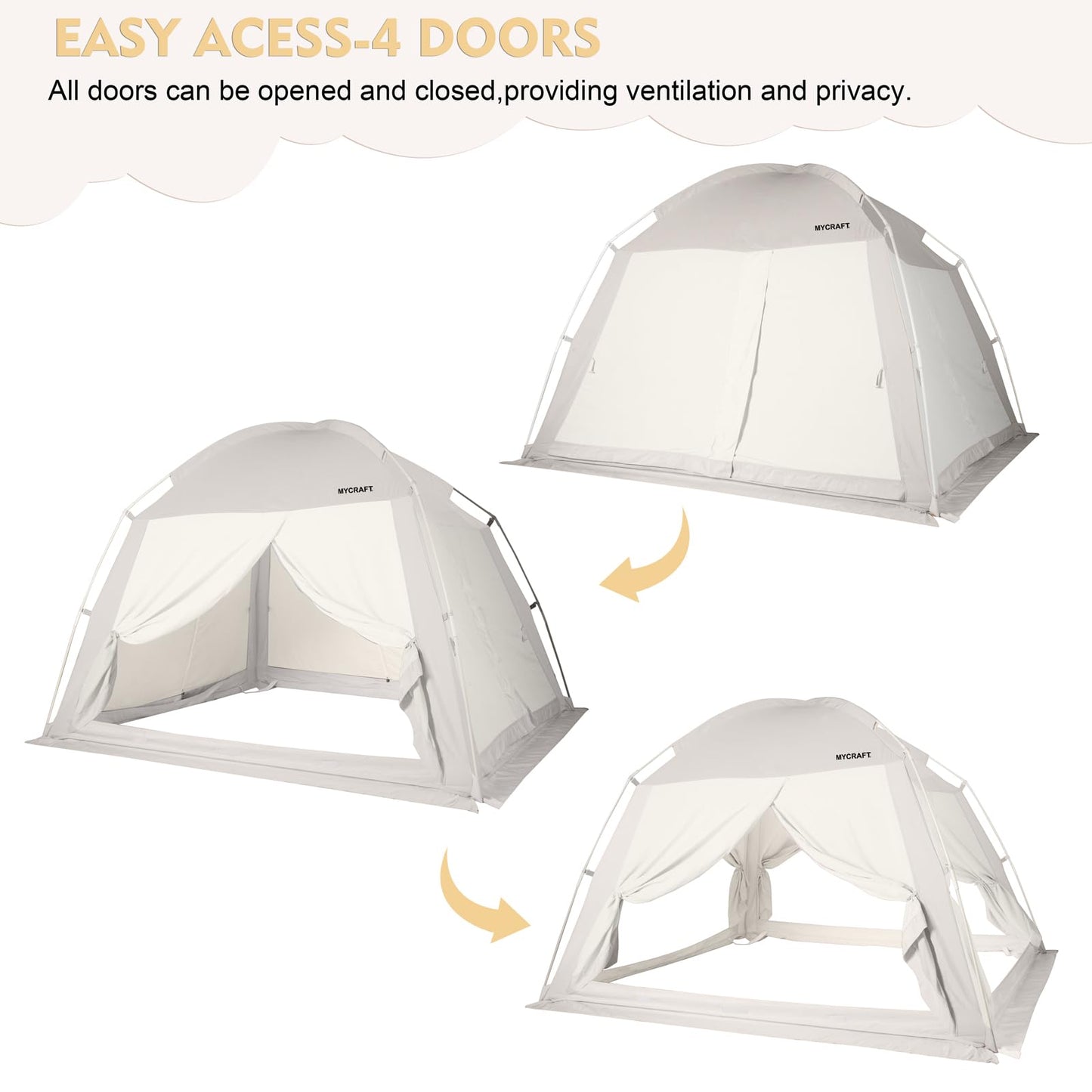 Bed Tents Canopy Bed–Privacy Dream Tent for Cozy Indoor Sleeping, Light-Reducing,and Breathable, with 4 Doors Floor Tent Bed–Available in Twin, Full, and Queen Sizes (Gray, Queen)