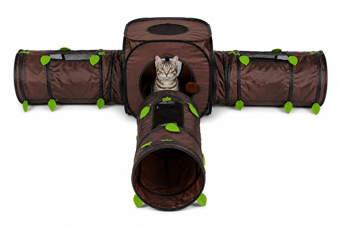 Snarky Pets T-Shaped Cat Tunnel & Cube Bundle – Interactive Indoor Cat Play Tunnel System with Cozy Cube