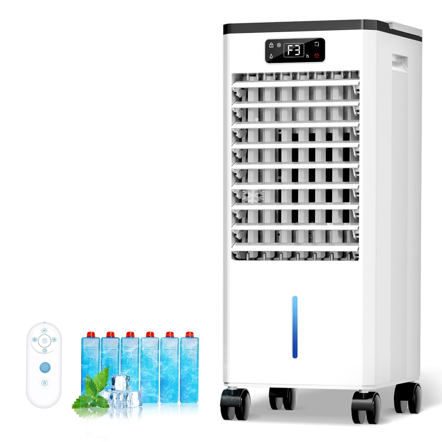Ashihoti Official Evaporative Air Cooler, 4-IN-1 Portable Air Conditioners, Swamp Cooler, 3 Speeds & 4 Modes, 2-Gal Tank for Cooling, 16 FT/S Remote Control, Windowless Air Conditioners for Indoors