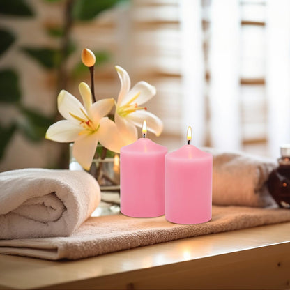 12 Pack 2x3 Inch Pink Pillar Candles, Unscented Column Candles for Home Restaurants Spa Church Weddings, Smokeless Dripless and Clean Burning Emergency Candle