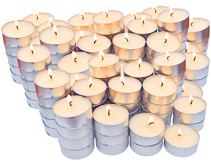 DecorRack 100 Unscented Tealight Candles, Dripless Candles, White (Pack of 100)