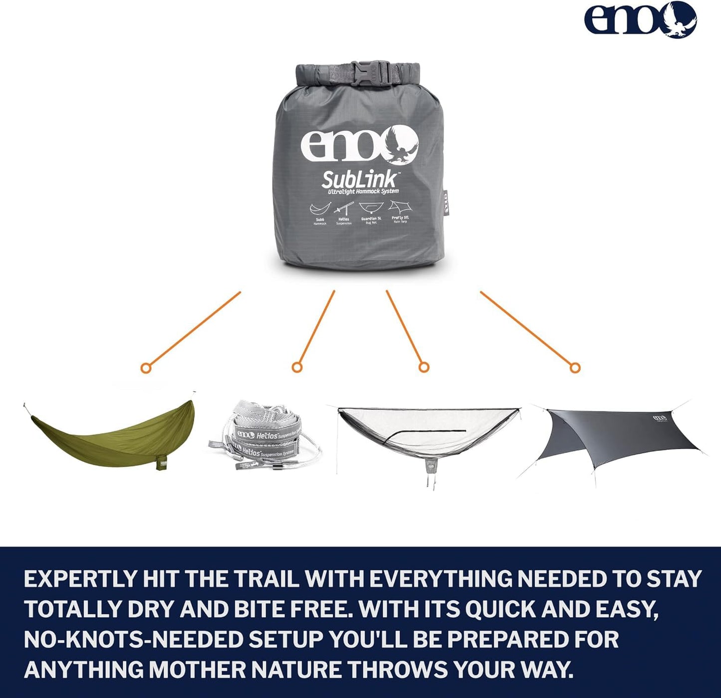 ENO, Eagles Nest Outfitters SubLink Lightweight Shelter System with Hammock, Straps, Bug Net and Rain Tarp