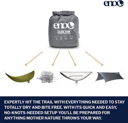 ENO, Eagles Nest Outfitters SubLink Lightweight Shelter System with Hammock, Straps, Bug Net and Rain Tarp
