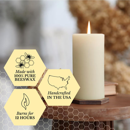 Big Dipper Wax Works Large Ivory Beeswax Pillar Candle 3" x 6" – 90-Hour Burn, Non-Toxic, Dripless, Handcrafted in USA, Clean Burning with Natural Honey Scent