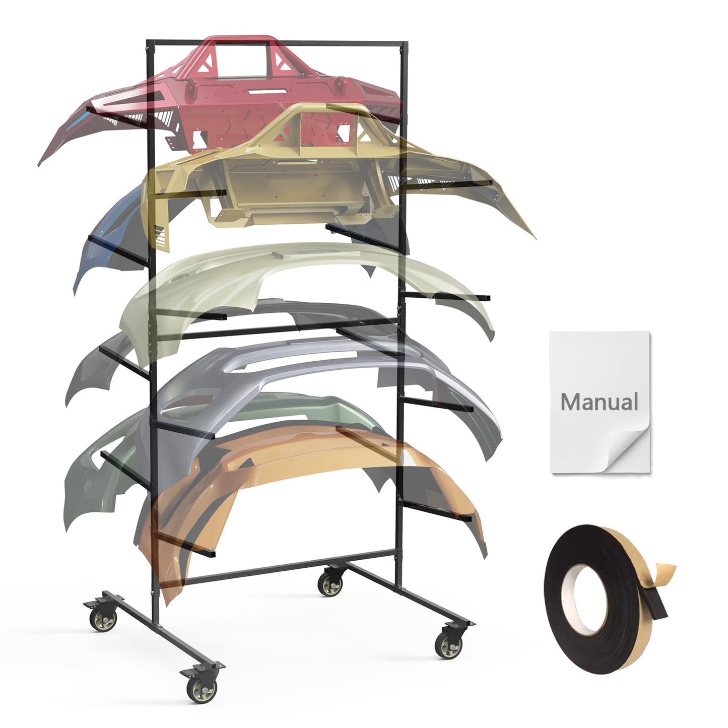 FAUENPEEY Double Sided Bumper Storage Rack With Adjustable Design Maximize Space Utilization 4 Inch Swivel Caster Allow Floor Mobile Smooth Maneuverability