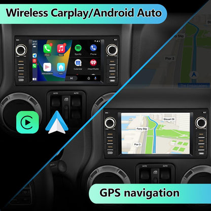 EagleNav Car Radio for Jeep Wrangler JK/Chrysler/Dodge RAM, 7 Zoll Touch Screen, Android 13, 4GB RAM 64GB ROM, Wireless CarPlay & Android Auto, Bluetooth, WiFi, AM/FM Radio