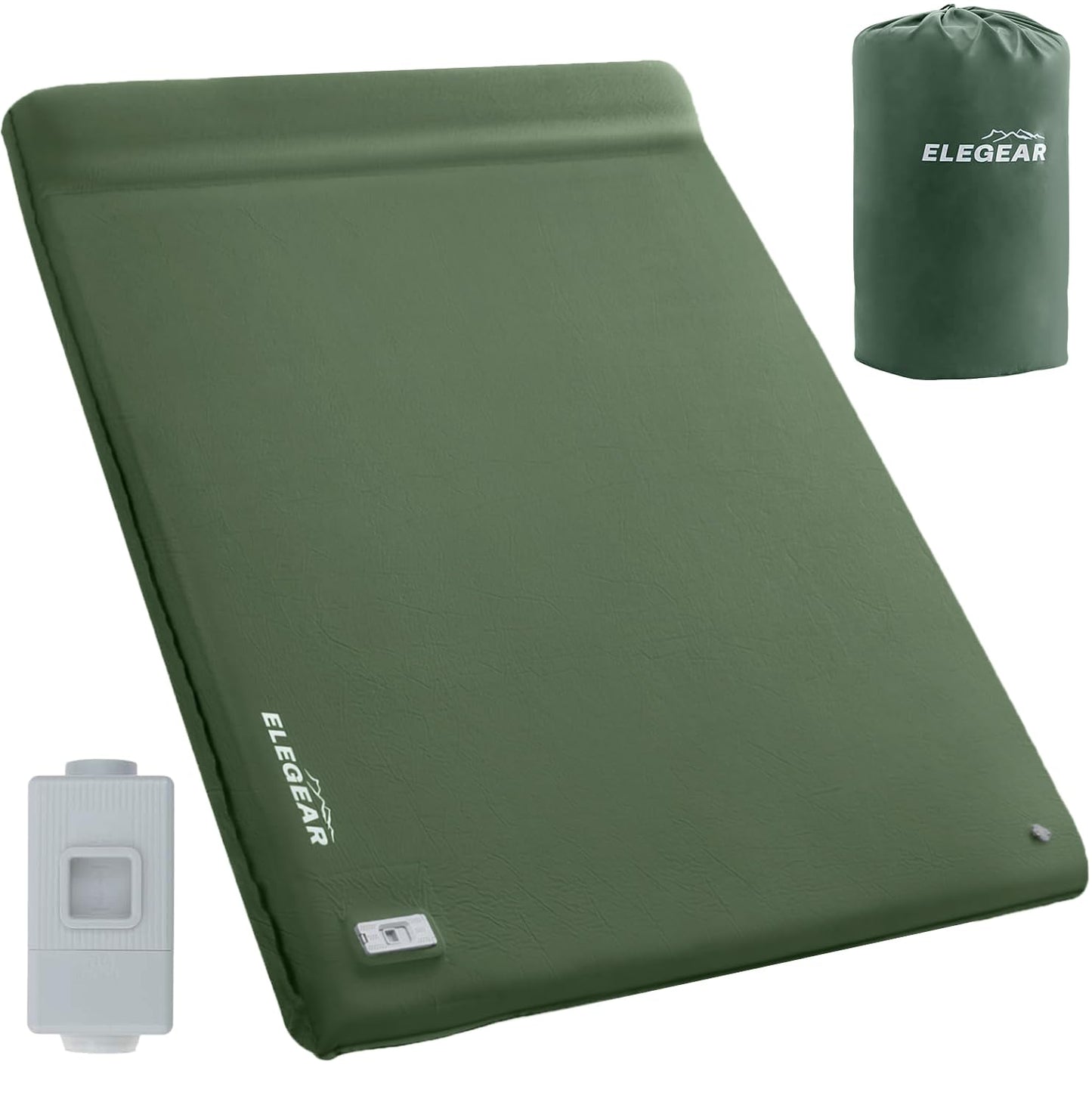 Elegear CumbreX™ Self Inflating Sleeping Pad, Built-in Electric Pump 3.15" Ultra-Thick Memory Foam Camping Mattress Pad with Pillow Double Sleeping Pad for Camping R-Value 9.5 Foam Camp Pad - Queen