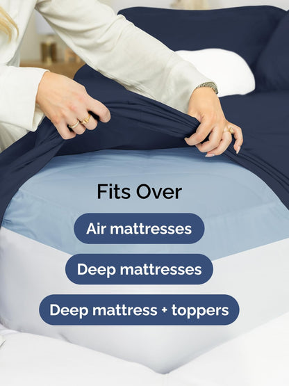 Skiennix Extra Deep Twin Sheet Set - 4-Piece Breathable Cooling Bedding - Soft, Wrinkle-Free Navy Blue