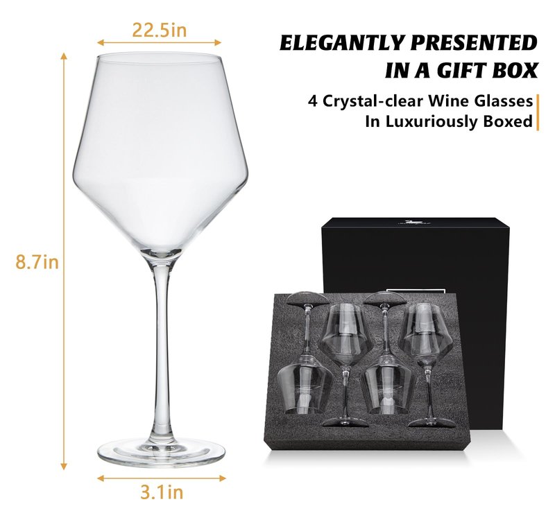 Swanfort Red Wine Glasses Set of 4, Long Stem Crystal Wine Glasses, Burgundy Wine Glass with Gift Box, 16 oz Large Wine Glasses With Stem for Wedding Anniversary Birthday Gifts