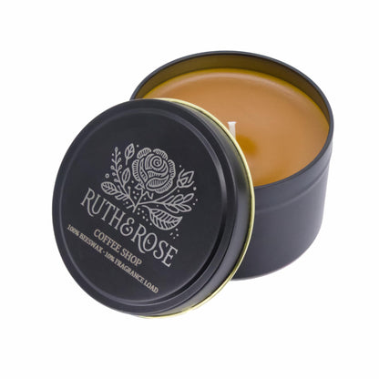 RUTH & ROSE Coffee Shop Scented Candle, 100% Beeswax Candle for Home, 8oz, +65 Hours Burn Time, Aromatherapy Non Toxic Candles, Gift for Women & Men, Made in USA, Perfect for Travel or Gifting