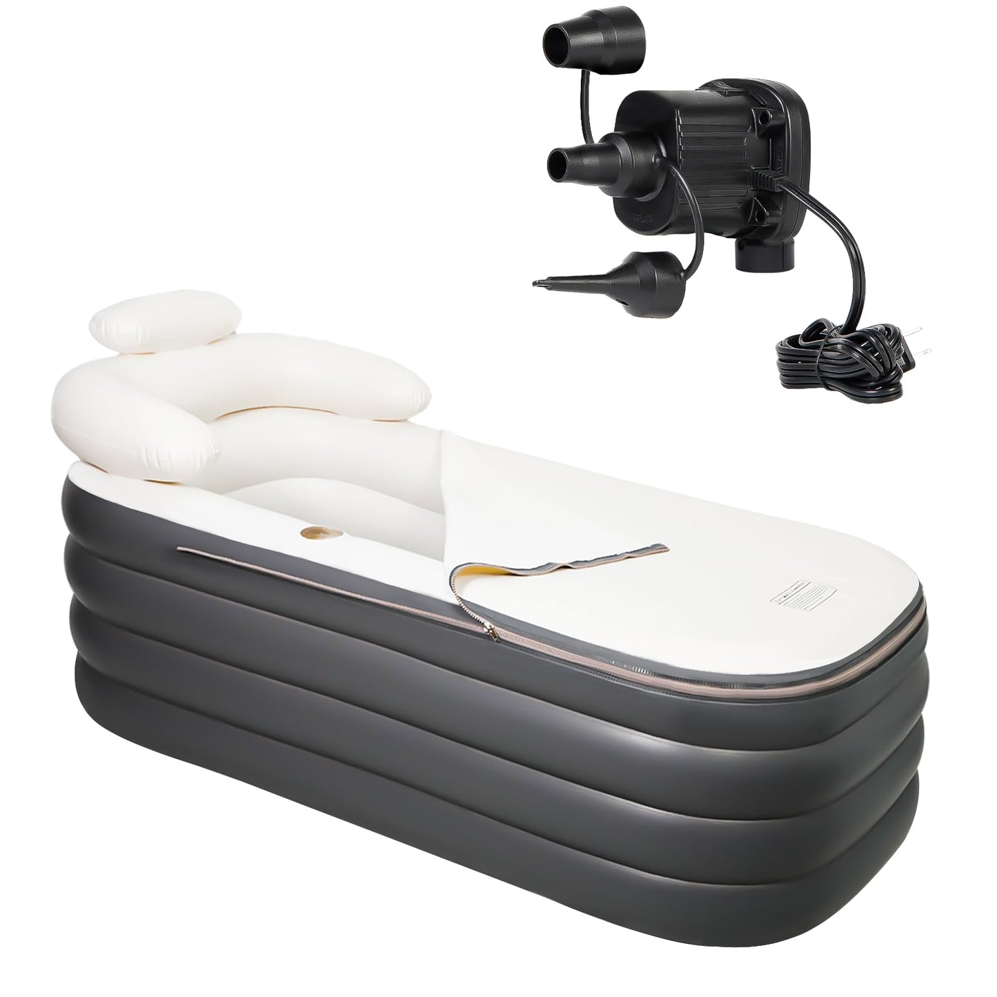 Crossing King Inflatable Bathtub, Portable Bathtub Adult with Electric Air Pump, Freestanding Foldable Spa Tub with Backrest Cup Holder for Indoor Outdoor, Easy to Inflate＆Drain (Gray)