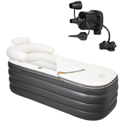 Crossing King Inflatable Bathtub, Portable Bathtub Adult with Electric Air Pump, Freestanding Foldable Spa Tub with Backrest Cup Holder for Indoor Outdoor, Easy to Inflate＆Drain (Gray)