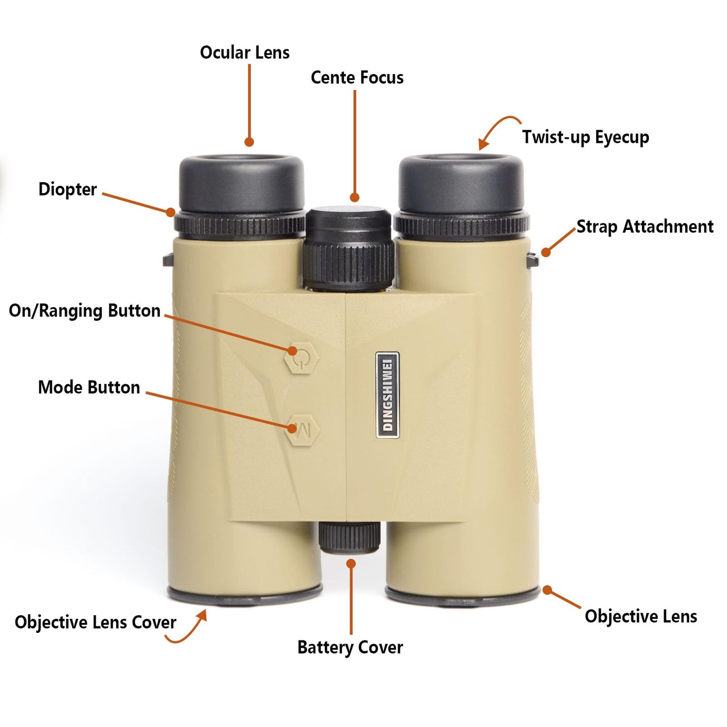 DINGSHIWEI Rangefinder Binoculars for Hunting, 1968 Yards Laser Rangefinder, 10x42 HD Optics, Fast 0.15s IP65 Waterproof ±0.5m for Golf, Bird Watching, Outdoor, Khaki