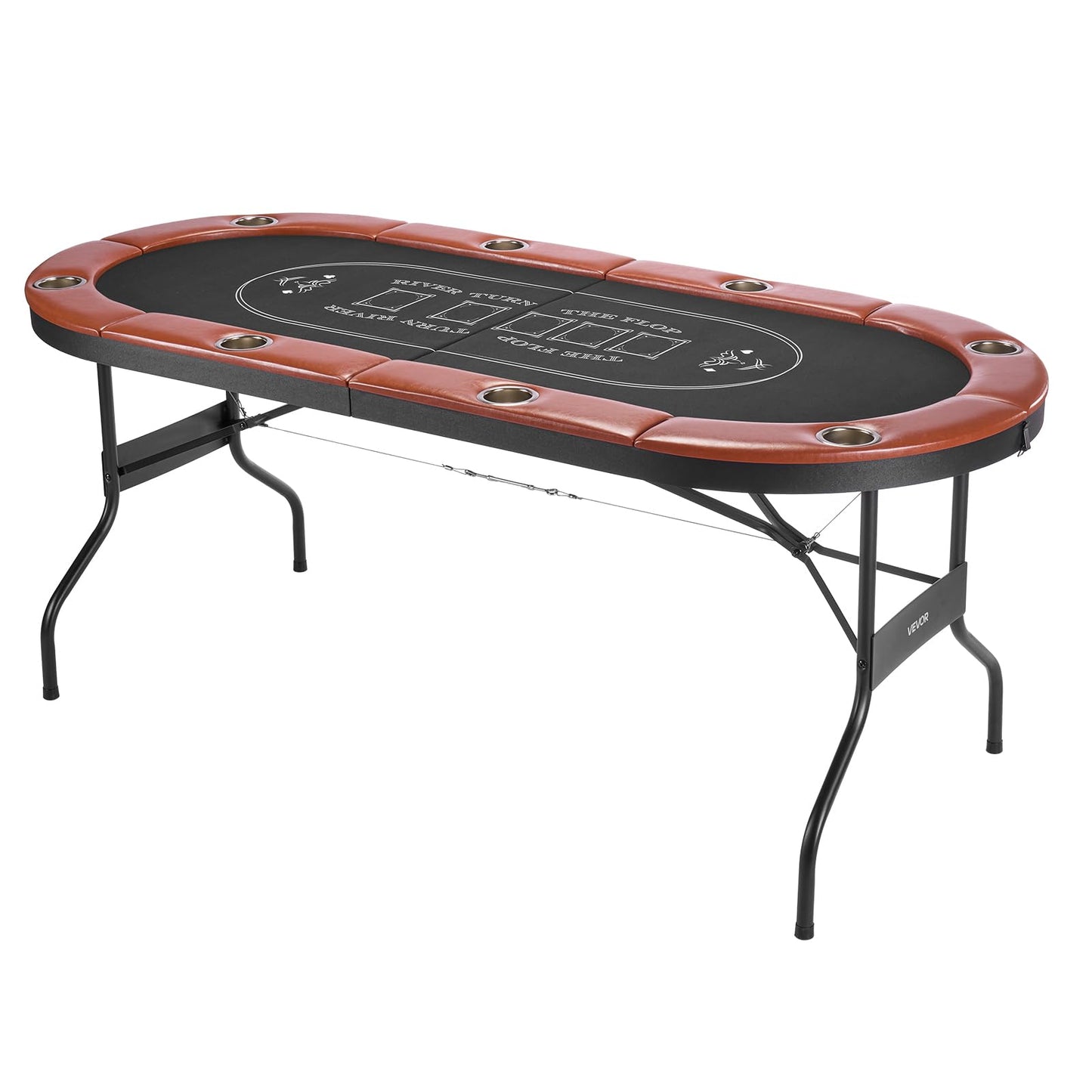 VEVOR Foldable Poker Table, 8 Player 72 in Folding Casino Leisure Table with Padded Rails and Cup Holders, Oval Portable Game Tables with Felt & Metal Legs, for Texas Hold'em Game and Blackjack