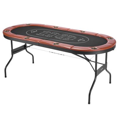 VEVOR Foldable Poker Table, 8 Player 72 in Folding Casino Leisure Table with Padded Rails and Cup Holders, Oval Portable Game Tables with Felt & Metal Legs, for Texas Hold'em Game and Blackjack