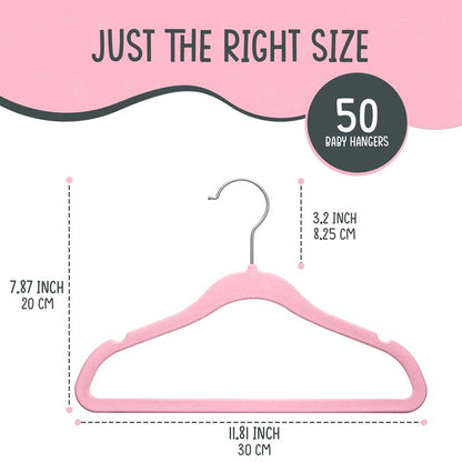 TechZoo 50 Premium Baby Velvet Hangers - 11.8 Inches Non-Slip & Ultra-Slim Baby Hangers for Space-Saving & Children Clothes - 360 Swivel Hook, Strong & Durable Infant & Toddler Clothes Hanger - Pink
