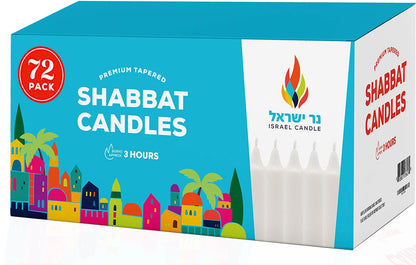 72 Shabbat Candles, 3 Hour White Traditional Shabbos Candle 4 Inch, (72 Pack) Sabbath White Taper Candles